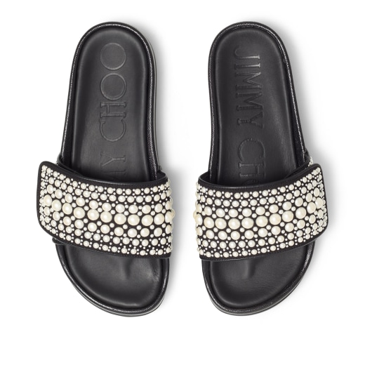 Black Canvas and Leather Slides with Pearls | FITZ/F | High Summer 2021 ...