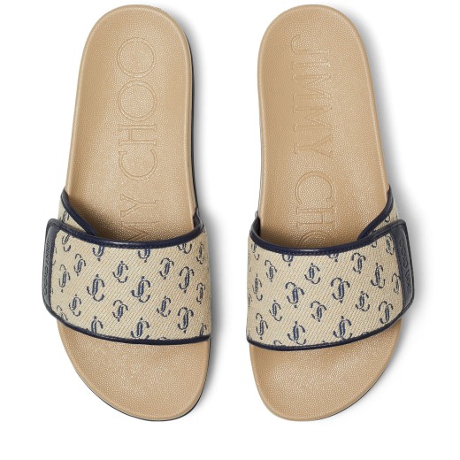Jimmy Choo Fitz Jc Monogram Slides In V Sand Dune/navy | ModeSens