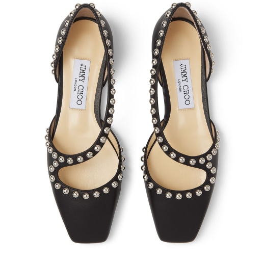 Black Nappa Leather Flats with Silver Dome Studs | JOEZIE FLAT | Spring ...