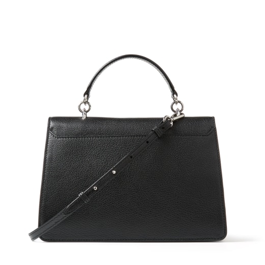 Black Goat Calf Leather Top Handle Bag with Crystal Buckle| MADELINE ...