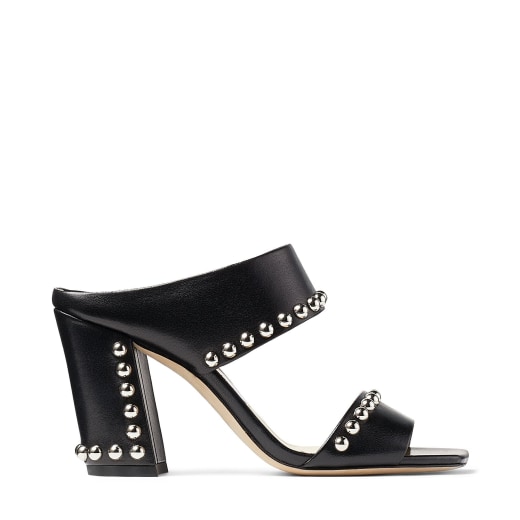 Black Nappa Leather Sandals with Silver Dome Studs | MATTY 85 | Spring ...