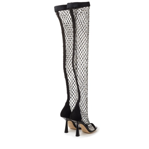 Black Suede and Crystal Mesh Over-The-Knee Boots | MIXON | Spring ...