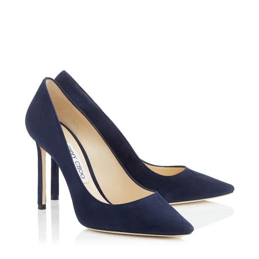 Navy Suede Pointed Pumps | Romy 100 | Autumn Winter 16 | JIMMY CHOO