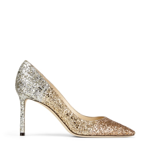 Jimmy Choo Romy 85mm Glitter Degrade High-heel Pumps In Rose Gold/gold/silver