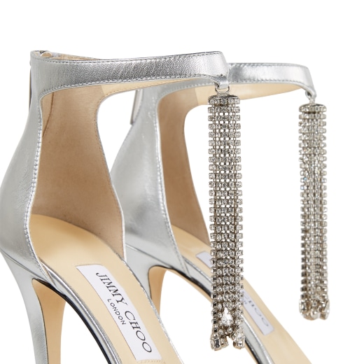 Silver Metallic Nappa Leather Sandals with Crystal Chandelier | VIOLA ...