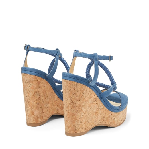 Butterfly Blue Suede Wedge Sandals with Blue Rope | WYNWOOD 130 | High ...