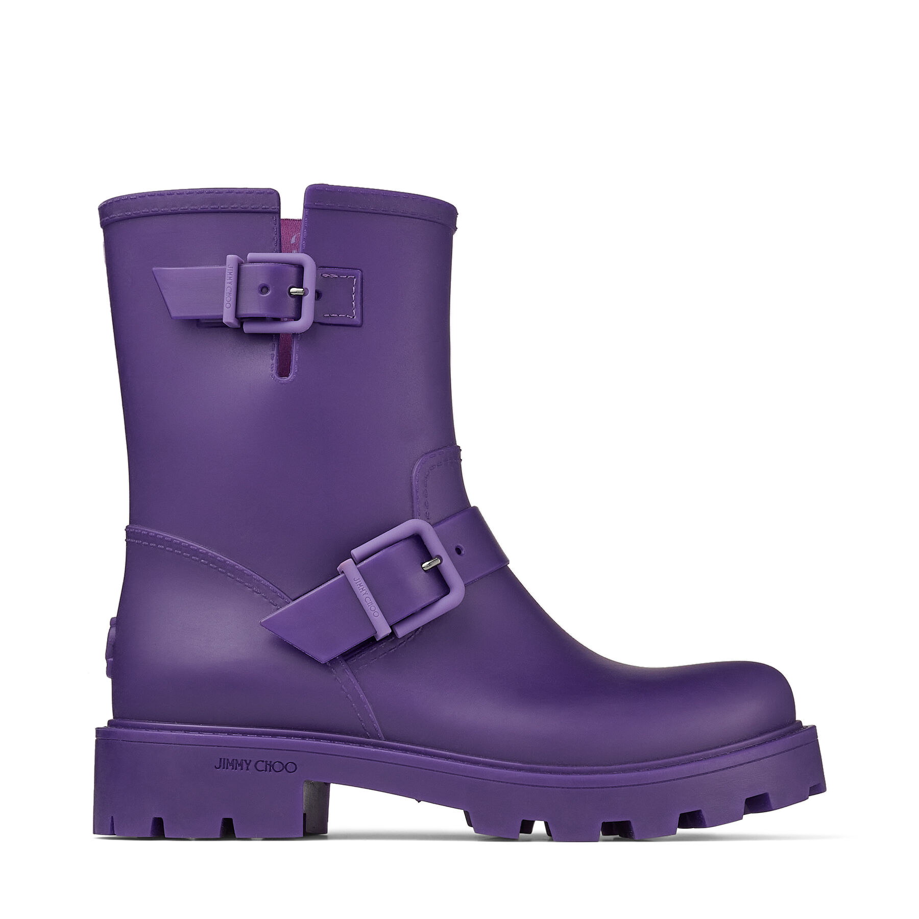 Pink Violet Biodegradable Rubber Rain Boots Yael Flat Winter 2021 Collection Jimmy Choo