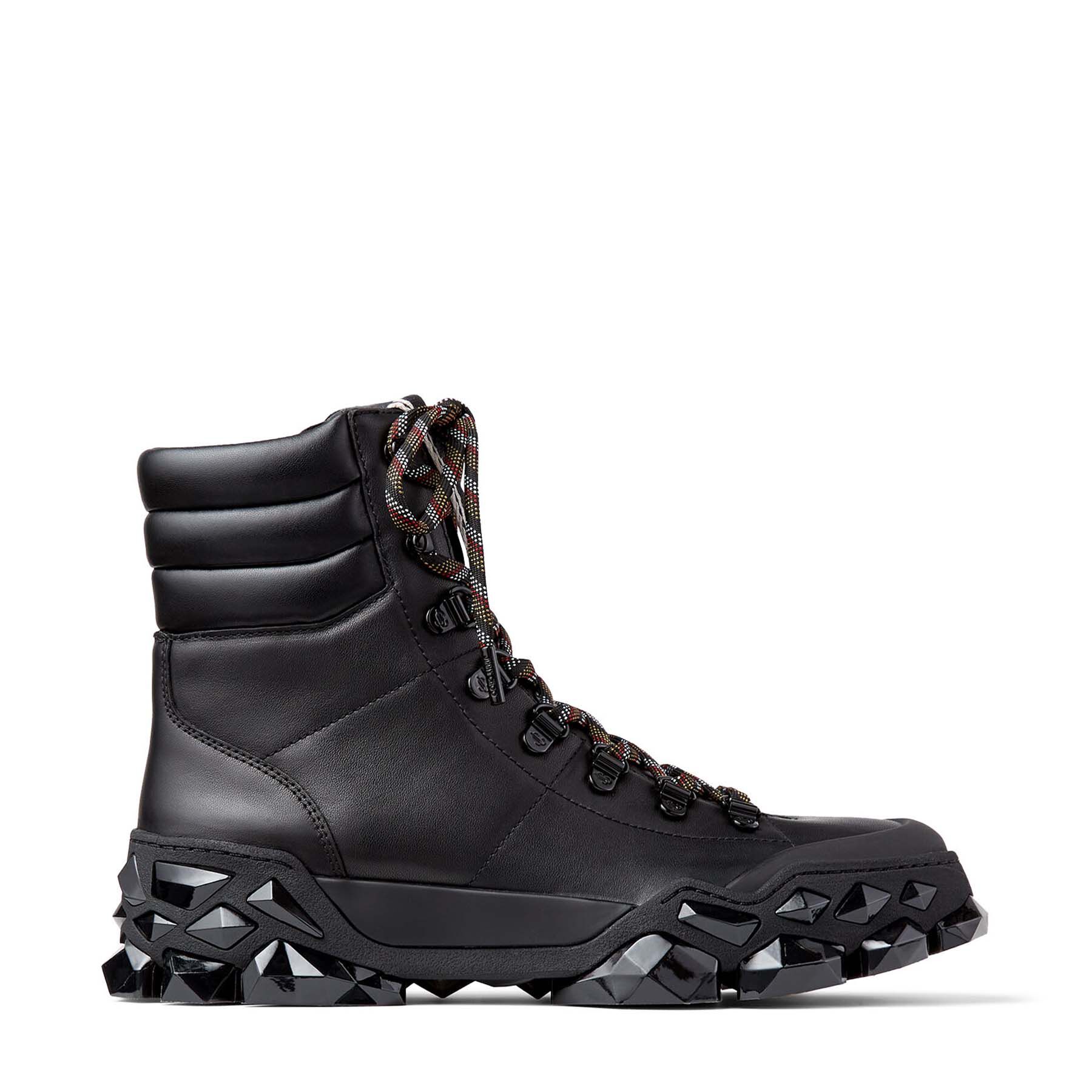 Black Smooth Leather Hiking Boots with Mulitfaceted Sole | DIAMOND 