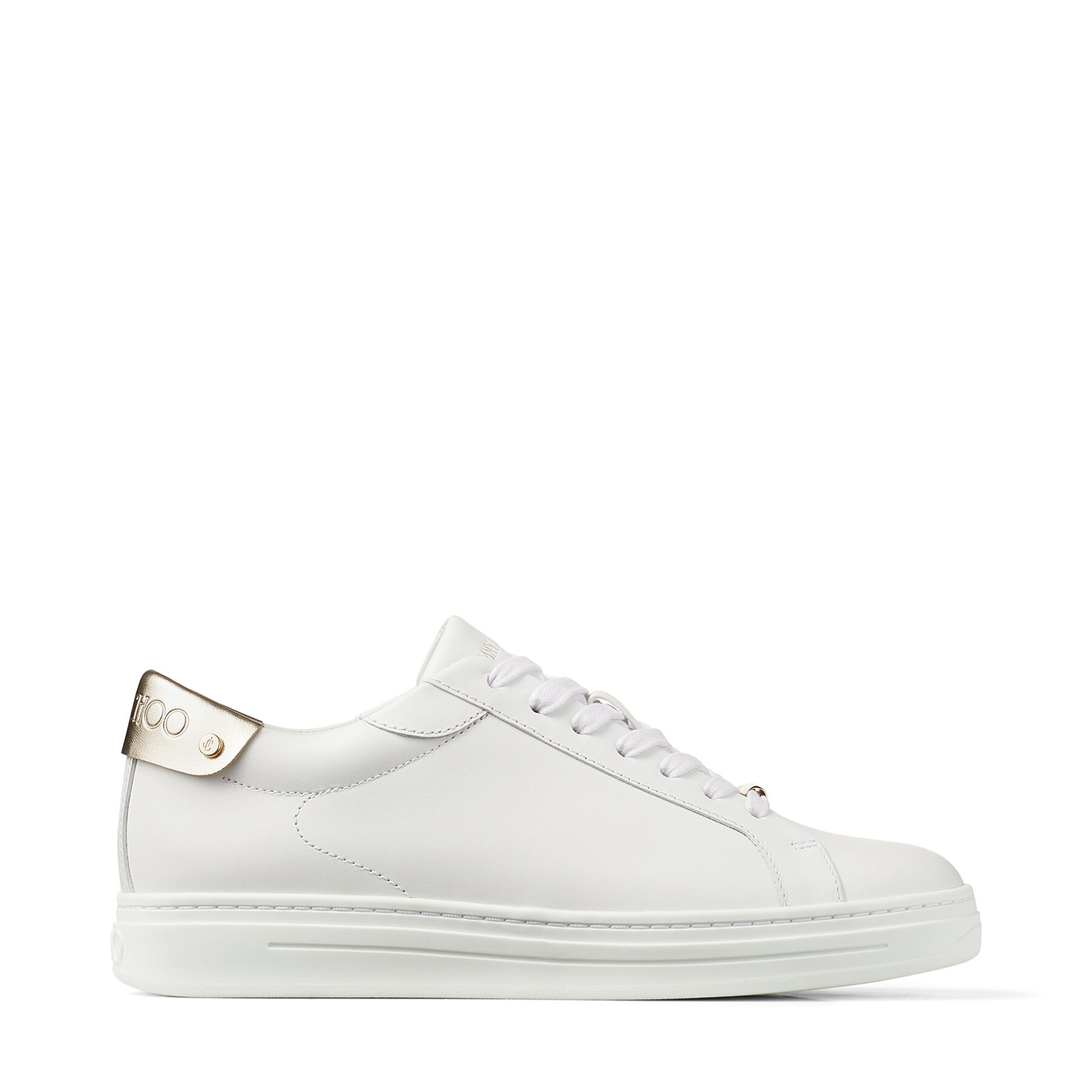 White Calf Leather and Champagne Metallic Nappa Low Top Trainers | ROME/F |  Winter 2021 Collection | JIMMY CHOO