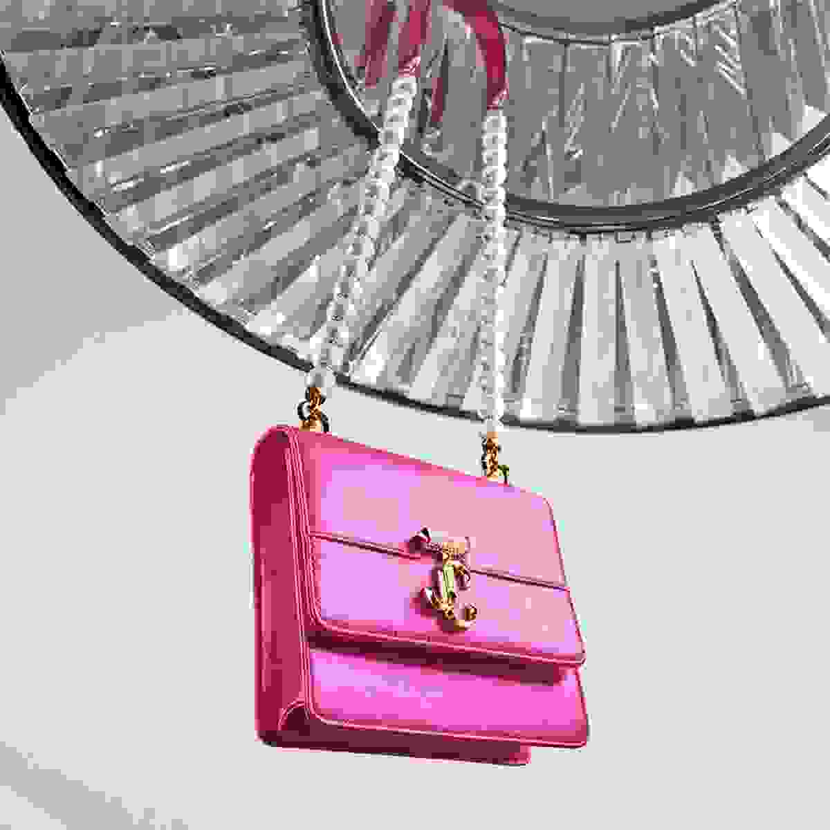 Jimmy Choo pink satin handbag with pearl strap 