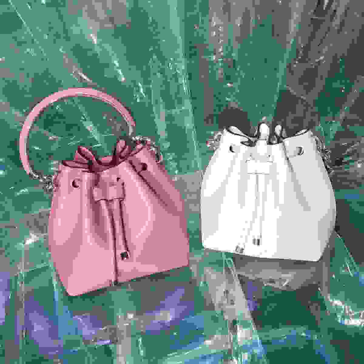 Jimmy Choo pink and white leather bucket bags  