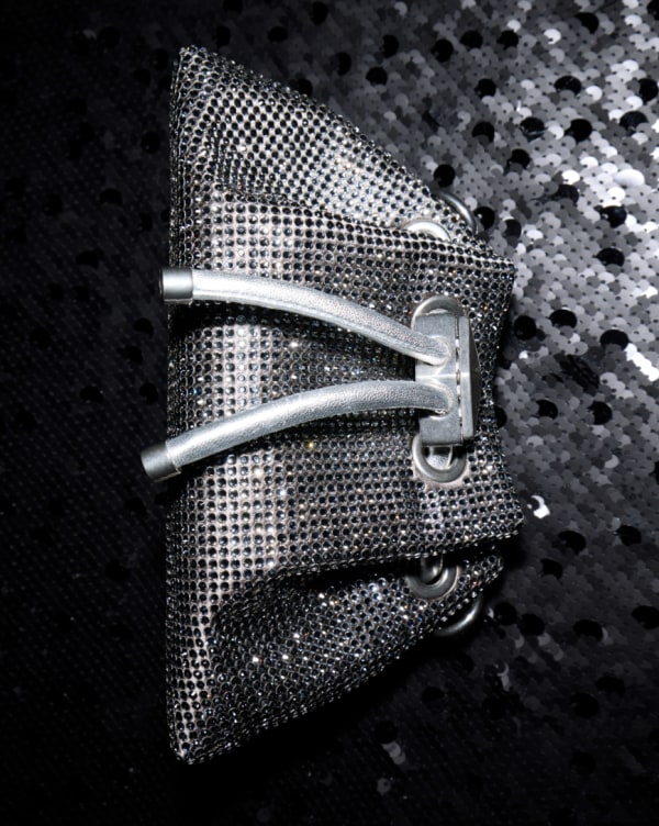 Jimmy Choo crystal-embellished silver leather Cinch bag