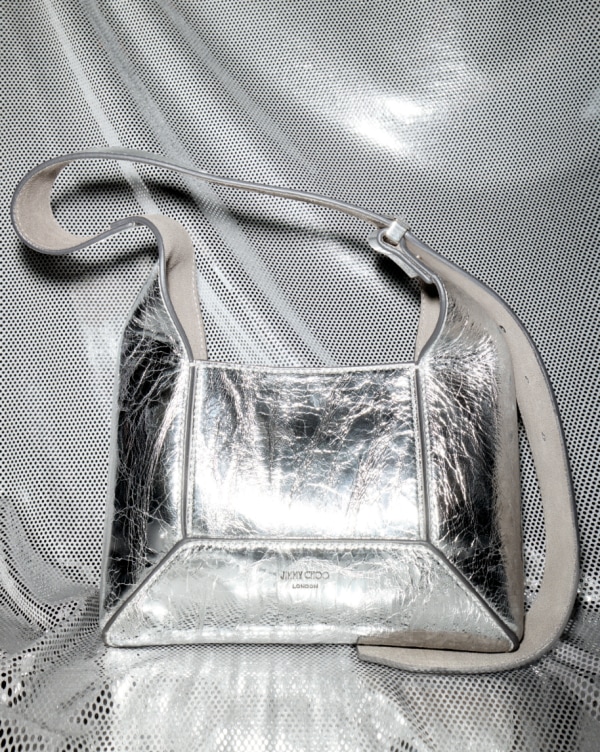 Jimmy Choo silver metallic leather Diamond Hobo bag