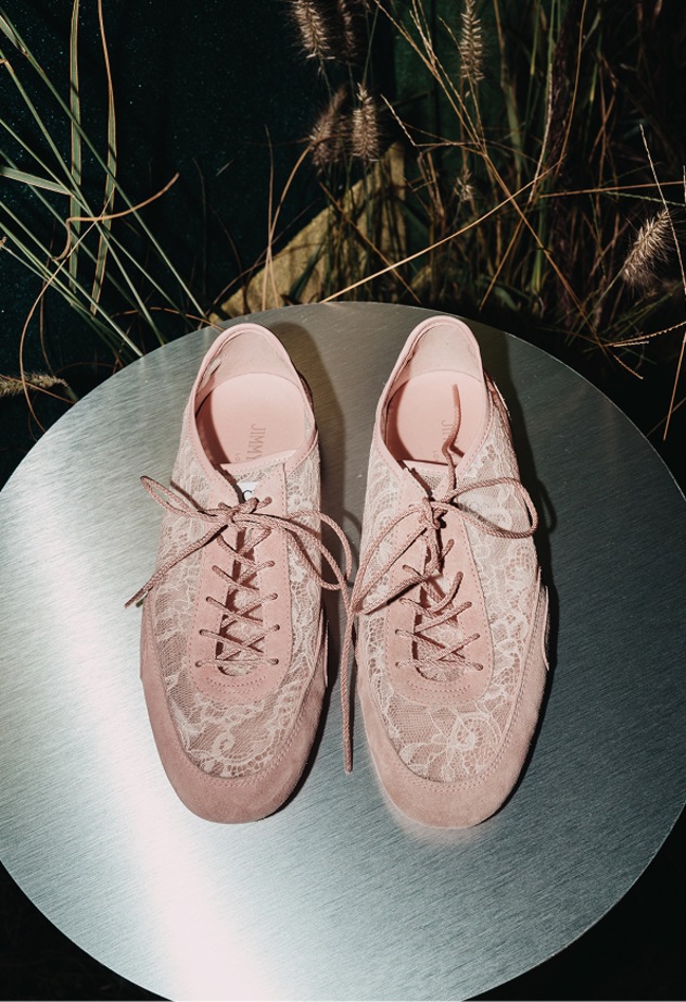Collage of runway and detail shots from Jimmy Choo Spring 2026 at Milan Fashion Week, showcasing footwear, handbags, and guests in eveningwear.