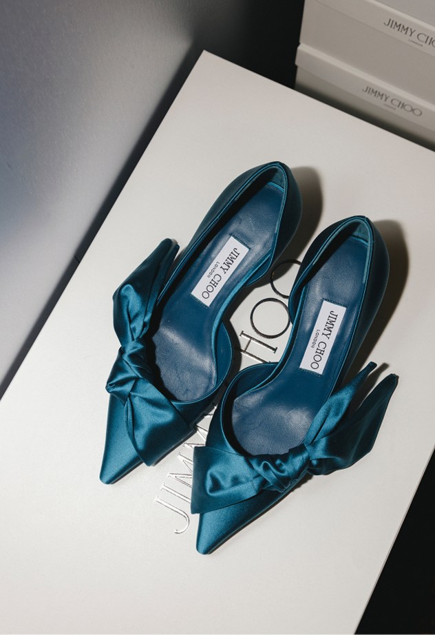 Collage of runway and detail shots from Jimmy Choo Spring 2026 at Milan Fashion Week, showcasing footwear, handbags, and guests in eveningwear.