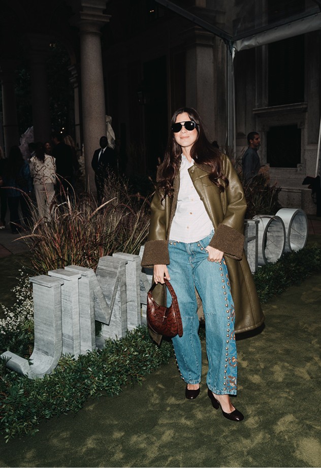 Collage of runway and detail shots from Jimmy Choo Spring 2026 at Milan Fashion Week, showcasing footwear, handbags, and guests in eveningwear.