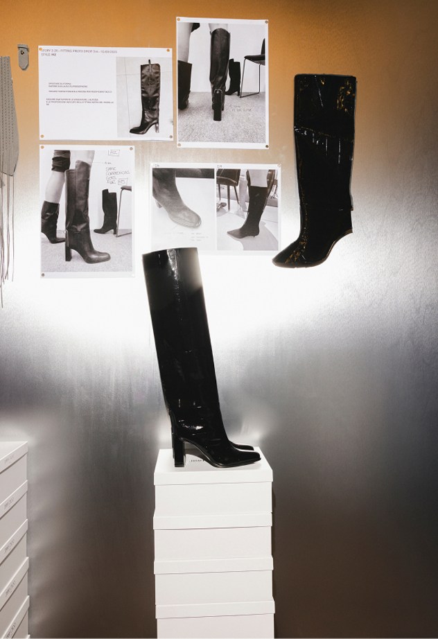 Collage of runway and detail shots from Jimmy Choo Spring 2026 at Milan Fashion Week, showcasing footwear, handbags, and guests in eveningwear.