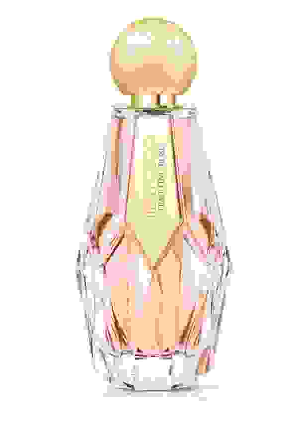 Jimmy Choo women’s fragrance Tempting Rose in multi-faceted glass bottle with gold glitter cap