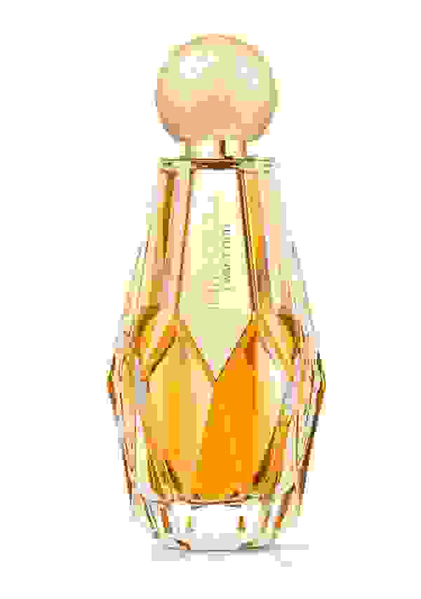 Jimmy Choo women’s fragrance I Want Oud in multi-faceted glass bottle with gold glitter cap