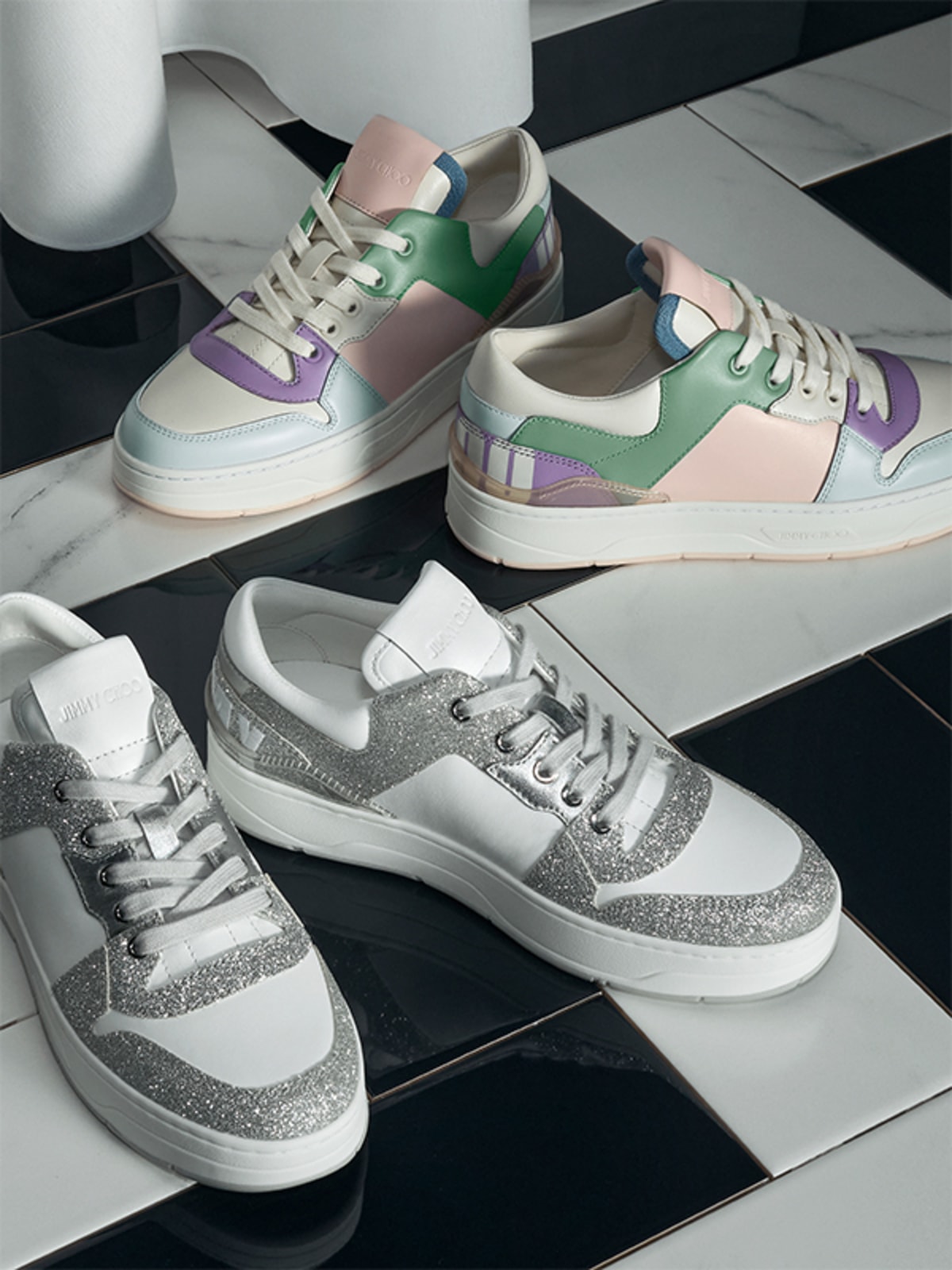 【JIMMY CHOO】Florent/F - Calf Leather - White★関税送料込み Jimmy Choo Florent/F Low-Top Glitter Sneakers, Brand Size 37