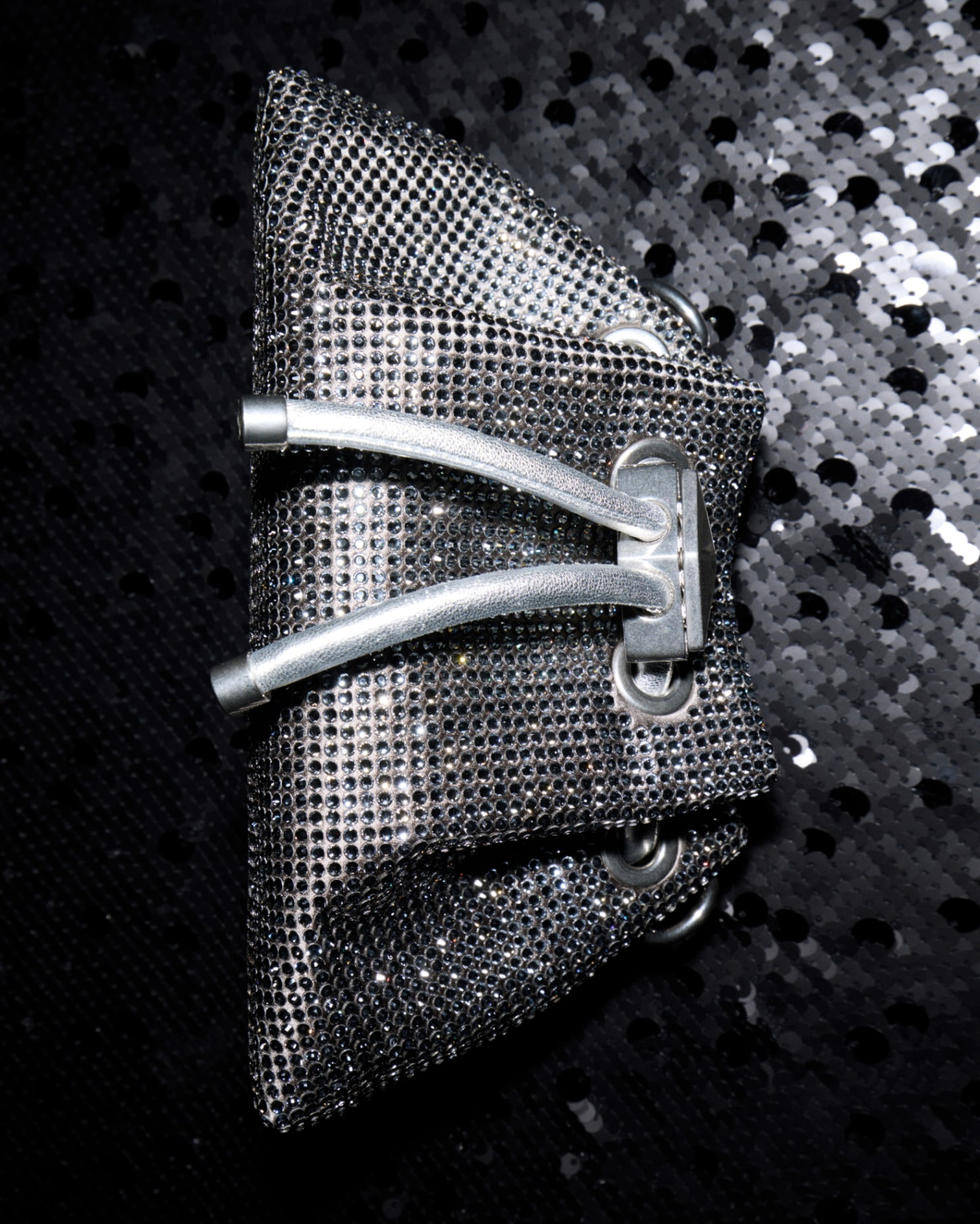 Jimmy Choo crystal-embellished silver leather Cinch bag